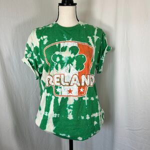 Ireland Tie Dye White Orange Green Clover T-Shirt Delta Pro Weight Unisex Size M
